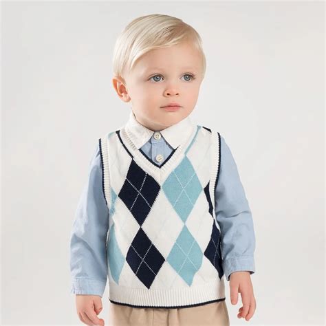 2018New Spring Kids Clothes Preppy Style Diamond Children Baby Boy Sweaters Sleeveless Infant ...