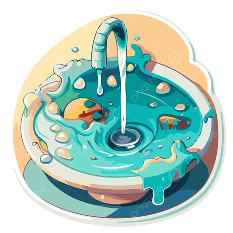 Cartoon Sink With An Overflowing Water On The Plate And A Fish In The Water Vector Clipart, Fish ...