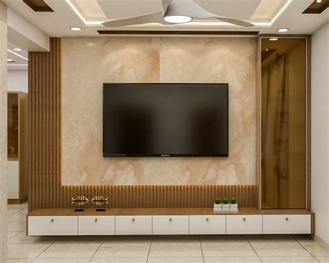 Spacious TV Unit With Fluted Wall Panel | Livspace