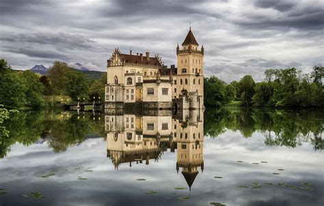 Wallpaper trees, lake, castle, Austria, Austria, Salzburg, Salzburg, Castle Anif images for ...