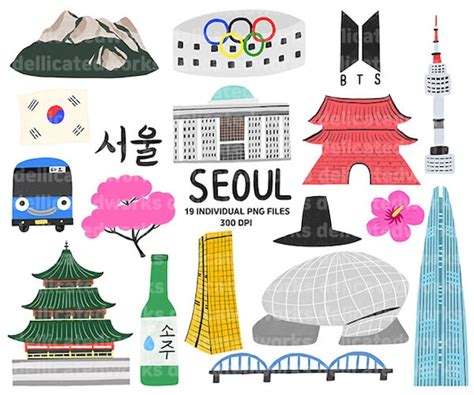 Seoul Clipart South Korea Sticker Clipart. Card Making Cute - Etsy