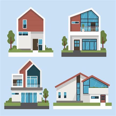 Free Vector | Flat design house illustration set