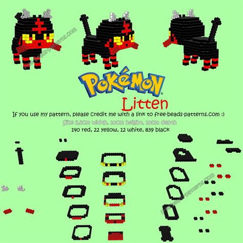 3D Hama Beads Perler Artkal pattern Litten Pokemon Sun Moon Pyssla Pokemon, 3d Pokemon, Pokemon ...