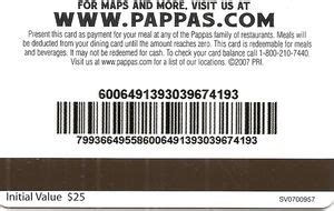 Gift Card: Pappas Restaurants - $25 (Pappas, United States of America(Pappas) Col:US-PAPP-001 ...