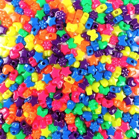 Plastic Pony Bead Shapes Mix, Neon Colors, 65 grams - Pony Bead Store