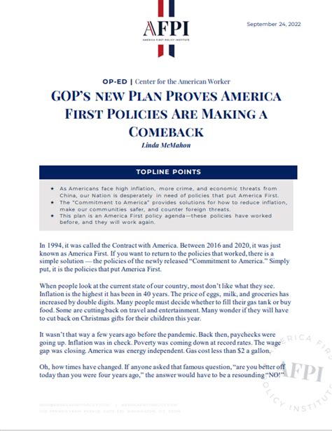 Op-Ed: GOP’s New Plan Proves America First Policies Are Making A Huge Comeback. Here’s How | Issues