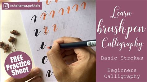 Learn Brush Pen Calligraphy for Beginners | Basic Strokes Tutorial | FREE Printable Practice ...