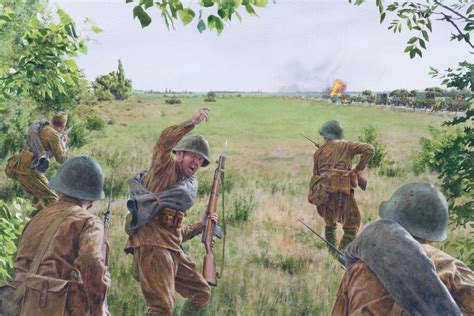 "Soviet infantry counterattack, 5 August 1941". Artwork by Steve Noon for the book Hungarian ...