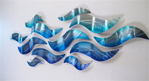 Large Metal Wall Sculpture Blue Wave Tropical Design Modern Art Decor Metal Wall Art Panels ...