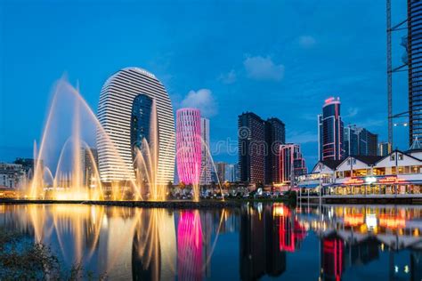 Batumi Skyline Cityscape with Fountain Lake, Skyscrapers in Batumi ...