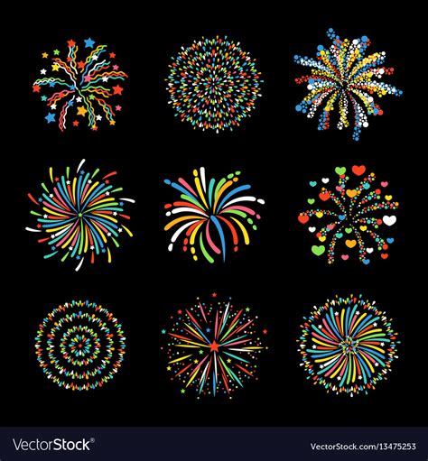 Firework different shapes colorful festive Vector Image