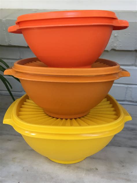 vintage Tupperware bowls with lids, set of 2 orange 70s kitchen storage ...