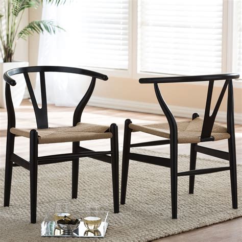 Baxton Studio Wishbone Modern Dining Chair with Light Brown Hemp Seat | Black dining room chairs ...