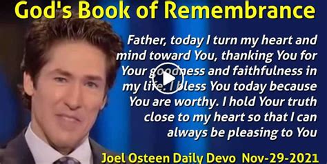 Joel Osteen (November-29-2021) Daily Devotional: God's Book of Remembrance