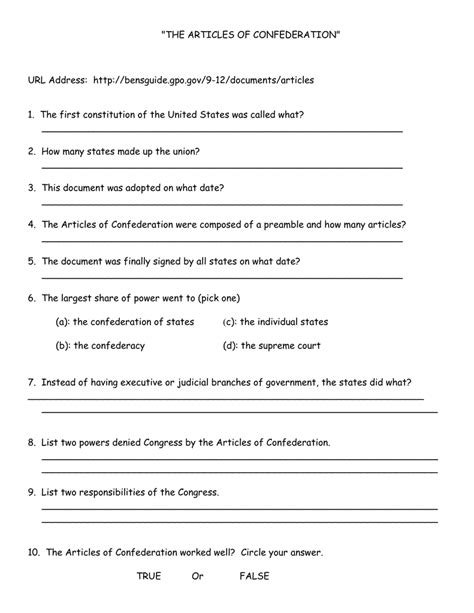 Articles Of Confederation Worksheet Answers - Abhayjere.com