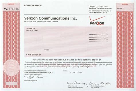 Verizon Communications Stock Certificate