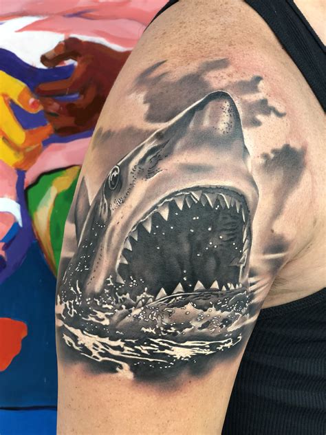 Realism shark tattoo. Black and grey tattoo. Shark Tattoos, Top Tattoos, Animal Tattoos, Tattoos ...