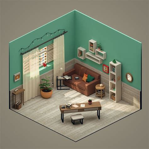 ArtStation - Isometric 3D Room, Polina Leskova | Isometric design, Isometric art, Design