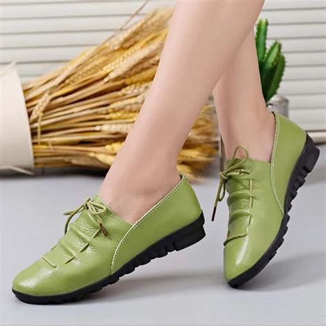 Dress shoes woman party ladies flats plated genuine leather basic female shoes lace up spring ...