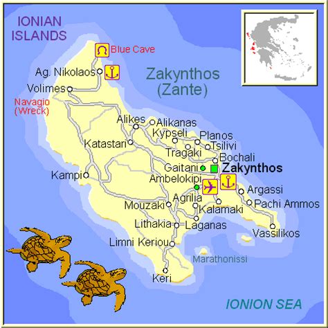 Detailed map of Zakynthos, Greece