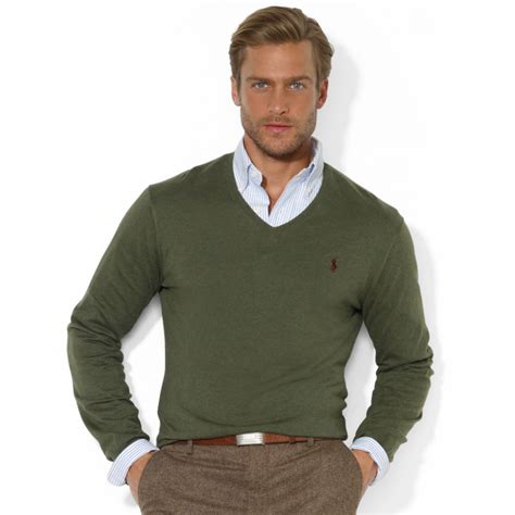 Lyst - Ralph Lauren V-neck Pima Cotton Sweater in Green for Men