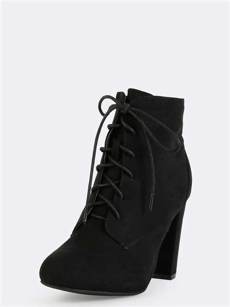 Chunky Heel Faux Suede Boots BLACK -SheIn(Sheinside)