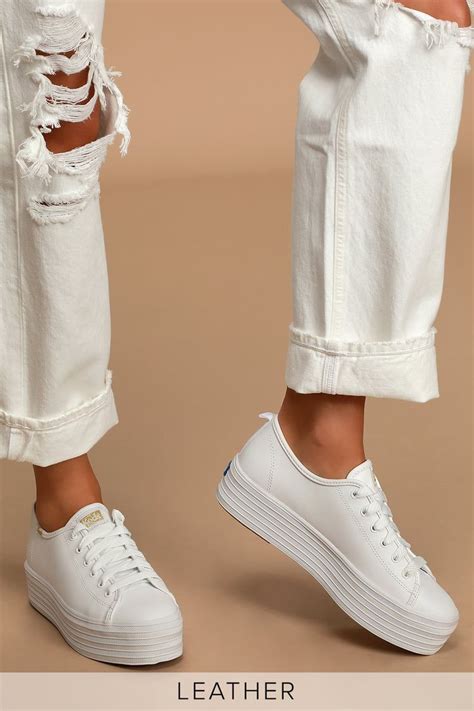 Triple Up White Leather Platform Sneakers | White sneakers women, White platform sneakers ...