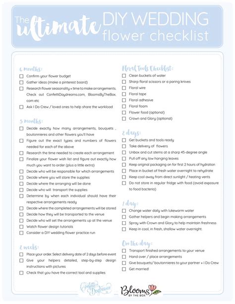 The Ultimate DIY Wedding Flower Checklist (Printable) | Wedding flower guide, Diy wedding, Diy ...