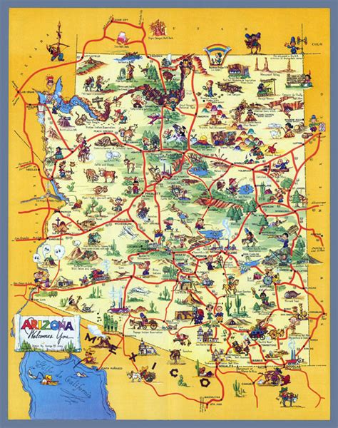 Large detailed tourist illustrated map of Arizona state | Vidiani.com ...