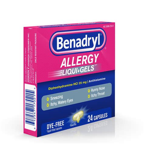 Benadryl Liqui-Gels Antihistamine Allergy Medicine, Dye Free, 24 ct ...
