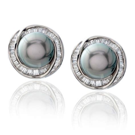 Tahitian Black Pearl and Diamond Halo Earrings | JM Edwards Jewelry