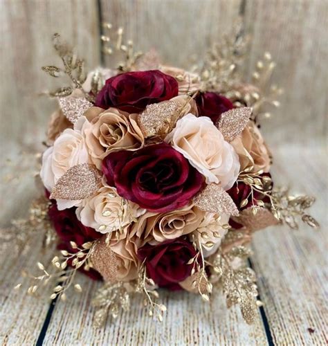 Burgundy and Rose Gold Wedding Theme 2024, Rose Gold and Burgundy Wedding Bouquets, Rose Gold ...