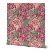 Diamond Bouquet - Pink & Green Wallpaper | Spoonflower