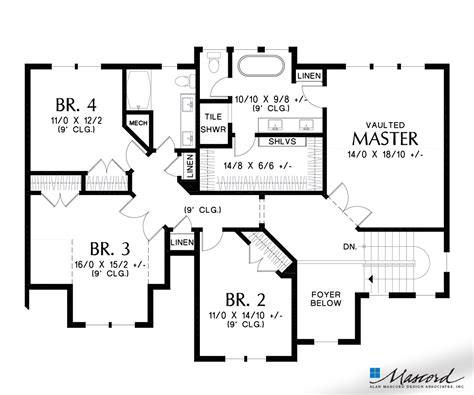 Mascord House Plan 22151D - The Josephine : Upper Floor Plan | House plans farmhouse, House ...