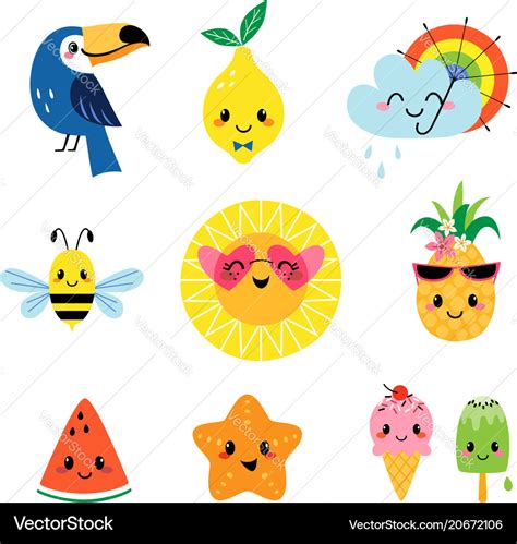 Cute summer characters set Royalty Free Vector Image