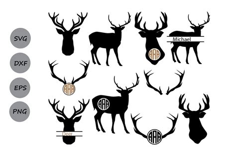 Deer Silhouettes SVG, Deer SVG, Deer SVG Cutting Files, Deer Monogram Svg, Antler Svg, Dear Head ...
