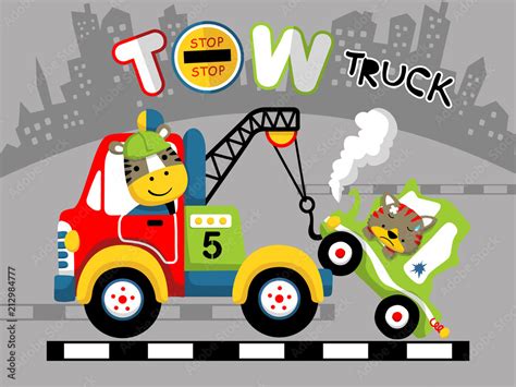 Tow truck cartoon vector with funny animals on duty Stock Vector ...