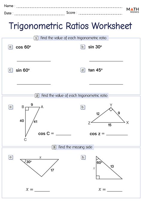 Trigonometric Ratios Worksheets - Math Monks