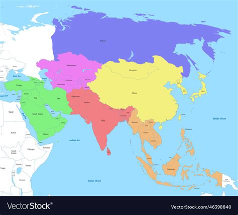 Map of asia with borders the states Royalty Free Vector