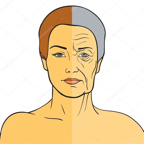 Woman face before and after aging. Young woman and old woman with ...