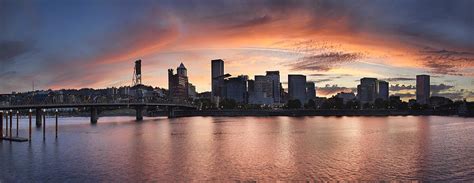 Sunset Over Portland Oregon Waterfront Panorama Photograph by David Gn ...