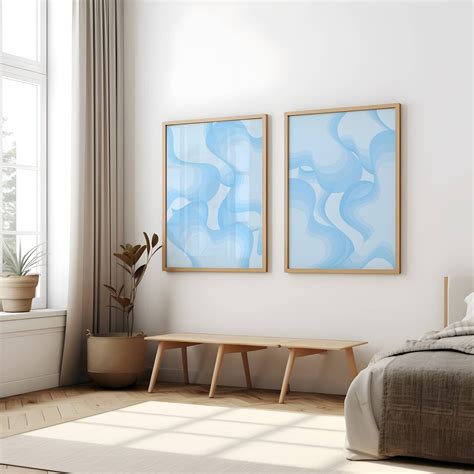 Set of Two Light Blue Wall Art Prints Apartment Decor Aesthetic Modern Wall Art Baby Blue ...