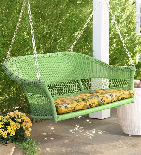 Easy Care Resin Wicker Swing | Swings | Wicker porch swing, Wicker swing, Hanging porch swing