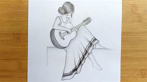 A Girl Playing Guitar Pencil Sketch Tutorial For Beginners How To | Images and Photos finder