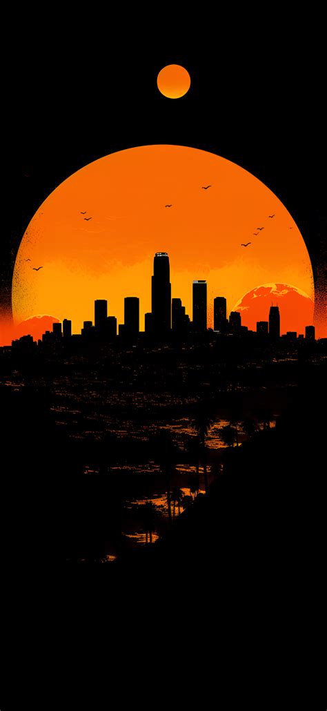 Los Angeles Skyline: Sunset Orange Aesthetic Wallpaper iPhone ...