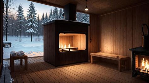 Premium AI Image | A wooden cabin with a fireplace in the snow.