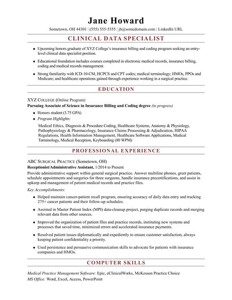 Entry-Level Clinical Data Specialist Resume Sample | Monster.com