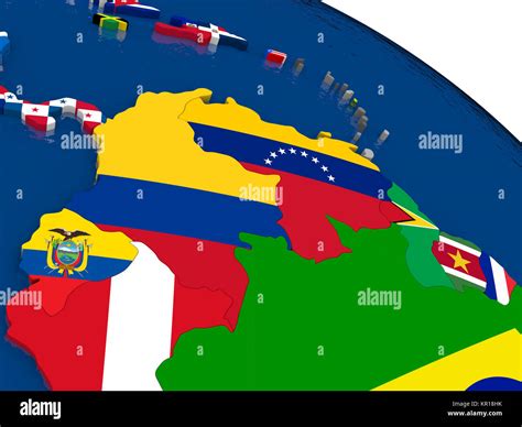 Colombia and Venezuela on 3D map with flags Stock Photo - Alamy