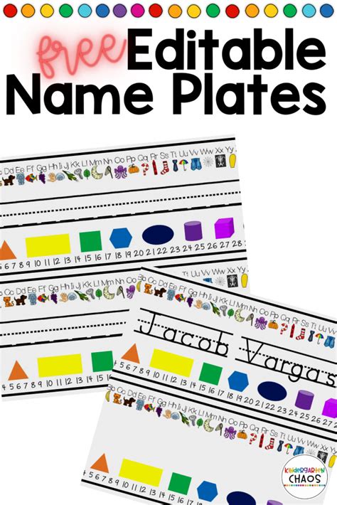 Free Editable Name Plates - Kindergarten Chaos