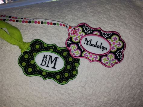 luggage tags using design from Delightfully Feminine Projects Made in the Hoop by Shelly Smola u ...